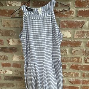Light blue and white striped romper size S EUC